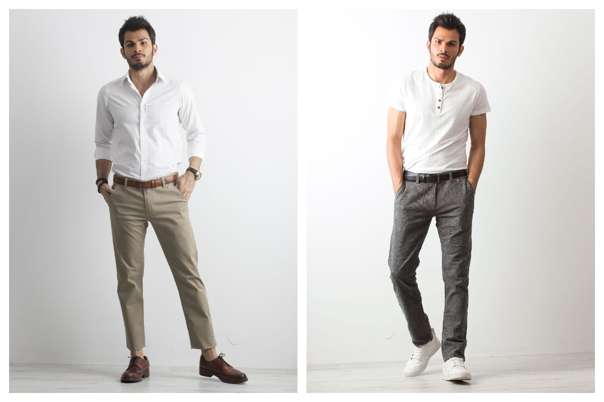 materiałowe spodnie męskie  w stylizacji eleganckiej i na co dzień