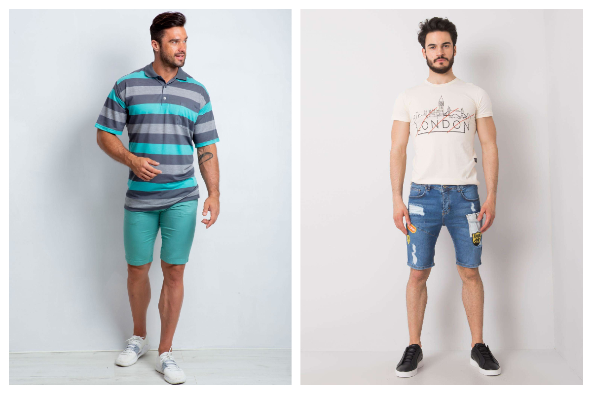krótkie materiałowe i jeansowe modne spodnie męskie na ciepłe dni w hurcie