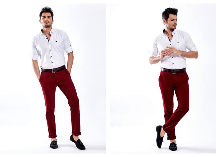 Eleganckie spodnie męskie w kolorze bordowym