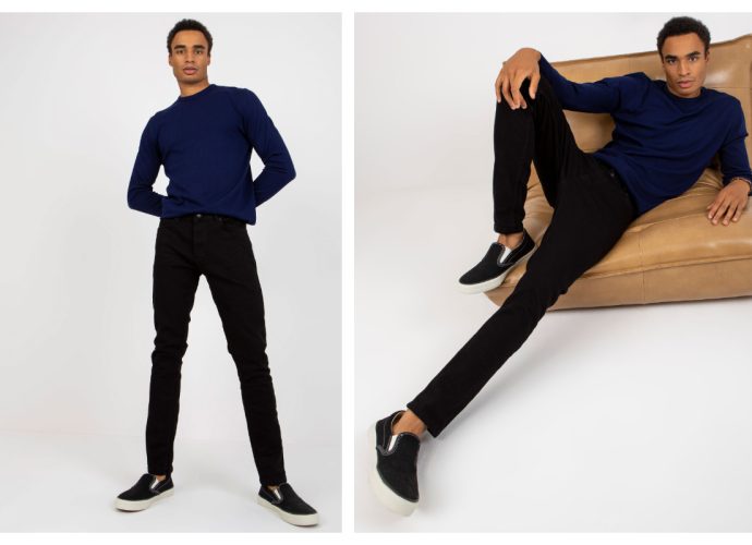 czarne jeansy męskie slim fit w stylizacji
