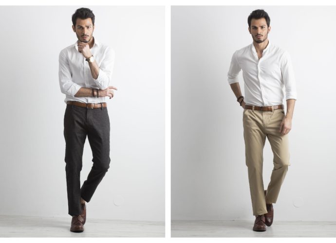 modne eleganckie spodnie męskie w stylizacji do pracy