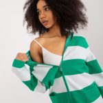 Zielono-biały damski sweter zapinany na suwak